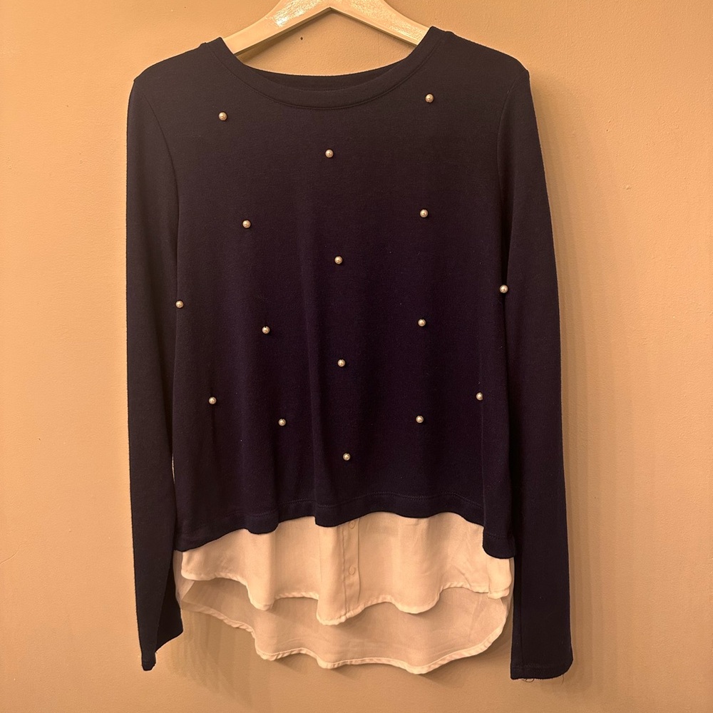Elle Black and White Asymmetrical Long Sleeve Blouse